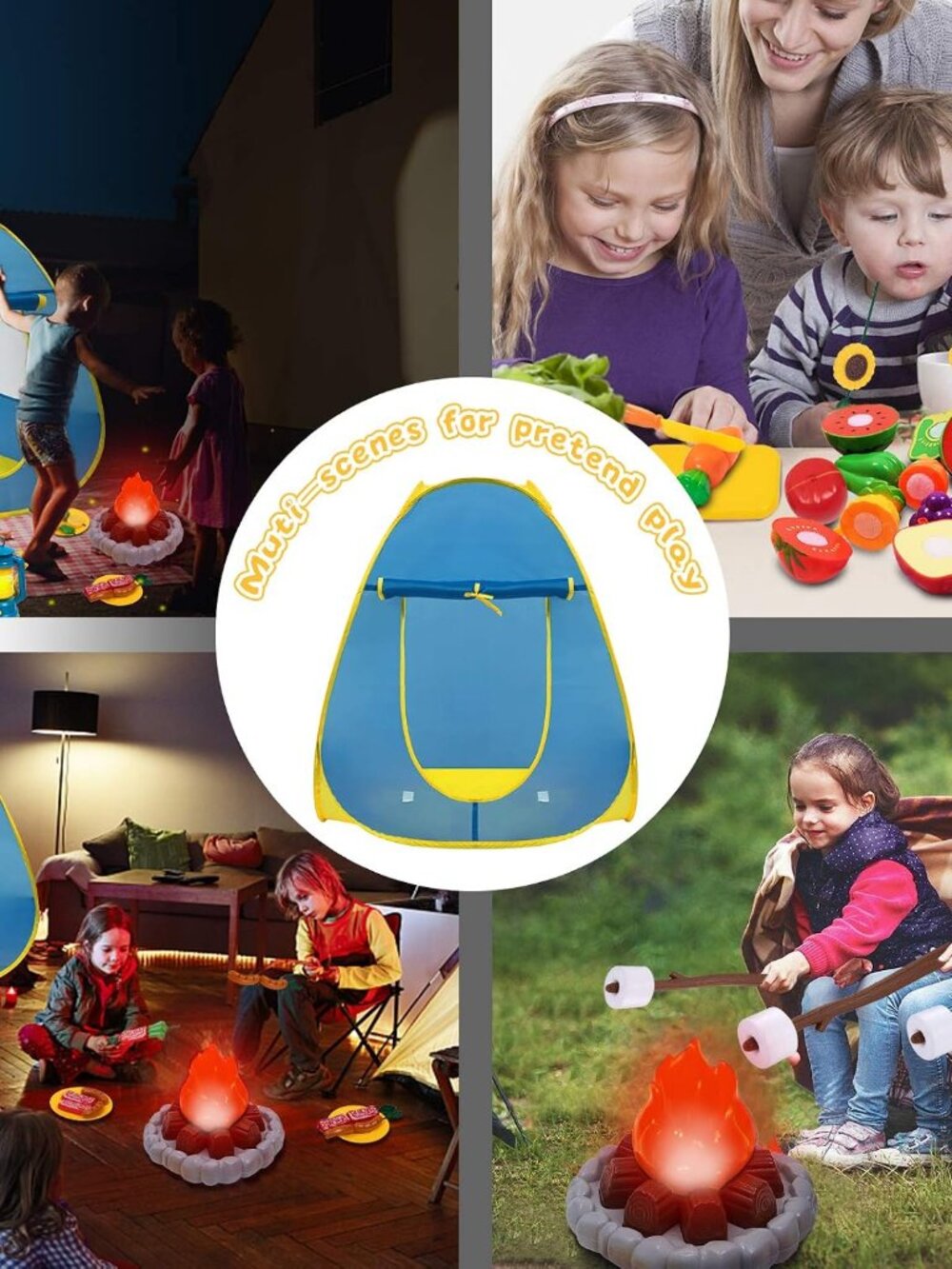 Kids Camping Play Tent with Toy Campfire / Marshmallow /Fruits Toys for Boys Gir - Picture 5 of 8